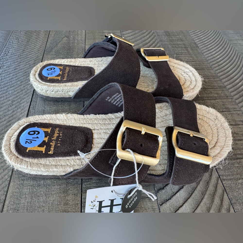 Haute Hippie Dark Brown Suede Buckle Slide Sandals Women’s Size 6.5 (NWOT) - Picture 10 of 12
